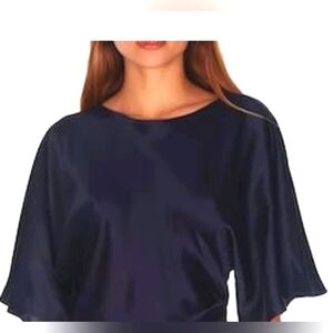 Amanda Uprichard Navy Blue Blouse Top | Size Large | 100% Silk
